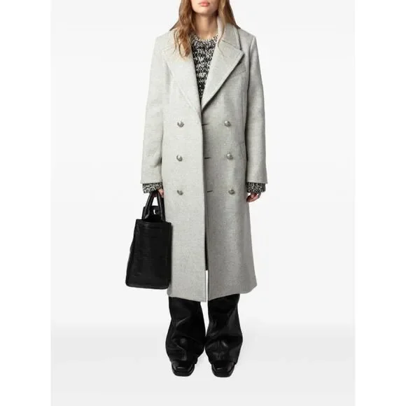 Zadig & Voltaire Mulan Double Breasted Grey Coat Size S New - Picture 2 of 16